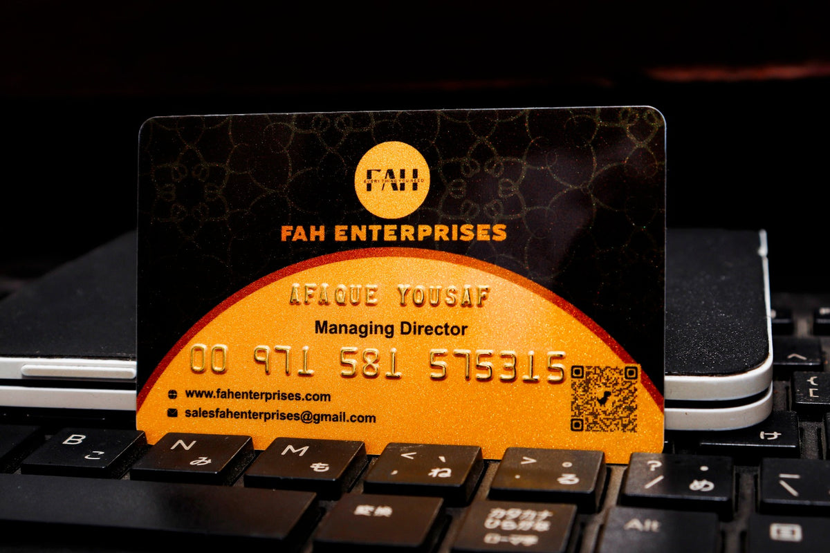 Personalized visiting card with embossed name and phone number