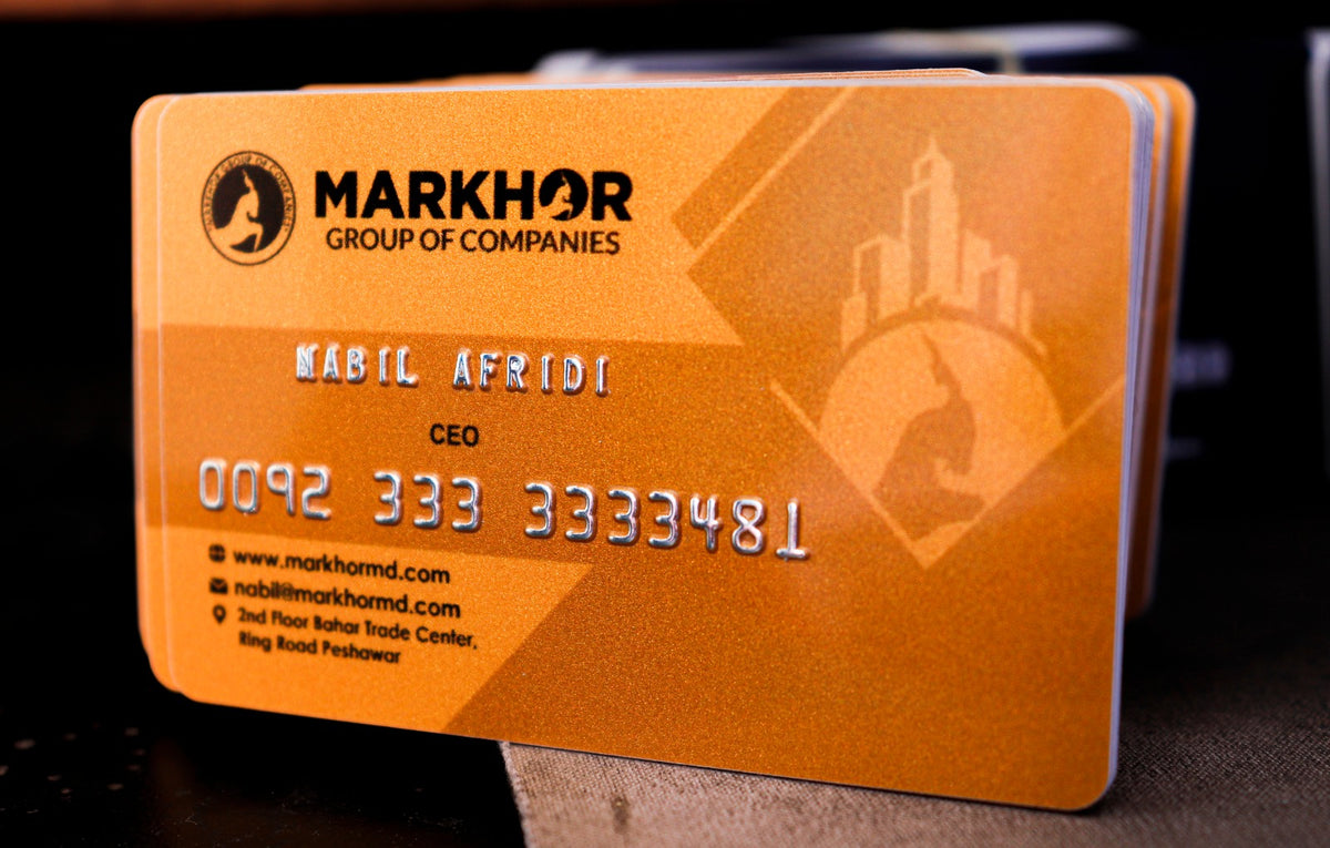 Close up of embossed premium visiting card finish